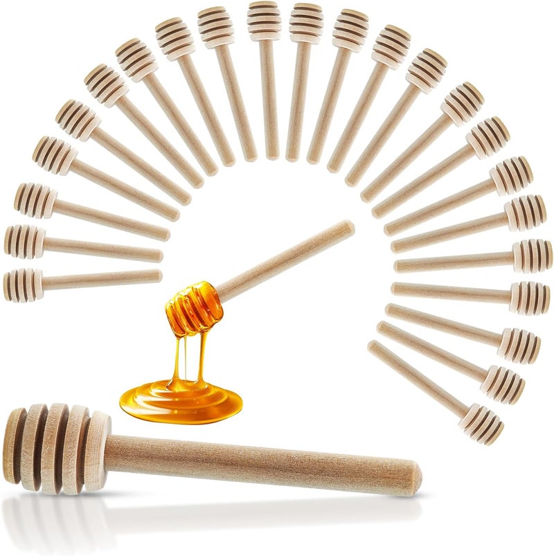 Flylin 50Pcs Wooden Honey Dipper Stick, 3.3 Inch Honey Stirrer Honey Wand Small Honeycomb Stick, Portable Honey Spoons for Honey Jar Dispense Drizzle Honey and Wedding Party - Image 1