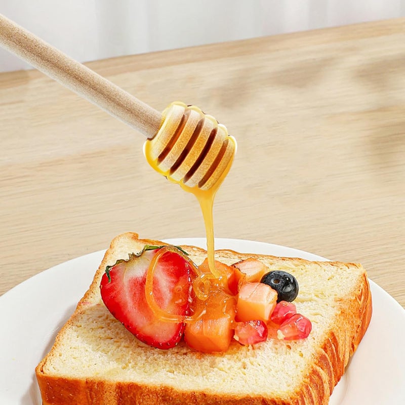 Flylin 50Pcs Wooden Honey Dipper Stick, 3.3 Inch Honey Stirrer Honey Wand Small Honeycomb Stick, Portable Honey Spoons for Honey Jar Dispense Drizzle Honey and Wedding Party - Image 5