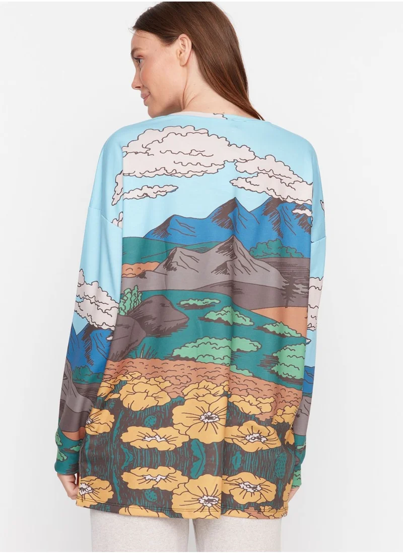 trendyol Printed Crew Neck Sweatshirt