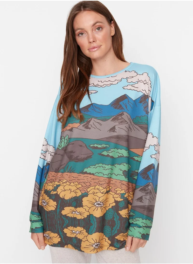 trendyol Printed Crew Neck Sweatshirt