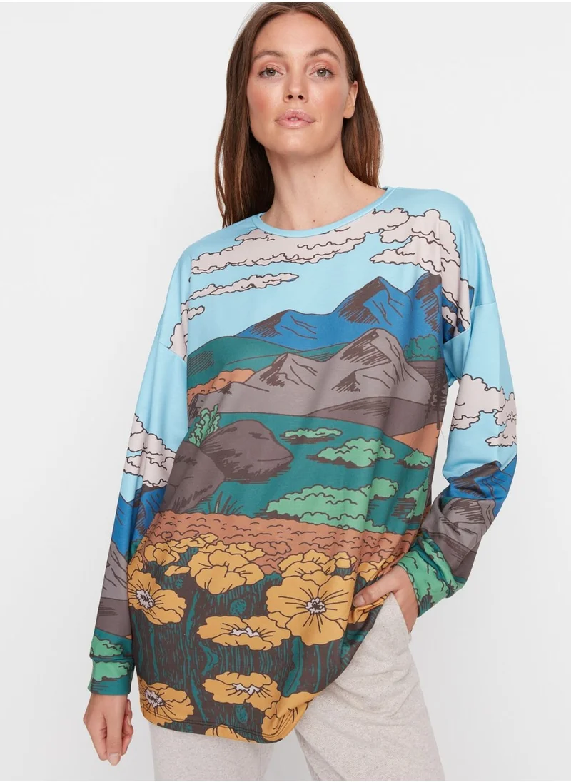 trendyol Printed Crew Neck Sweatshirt