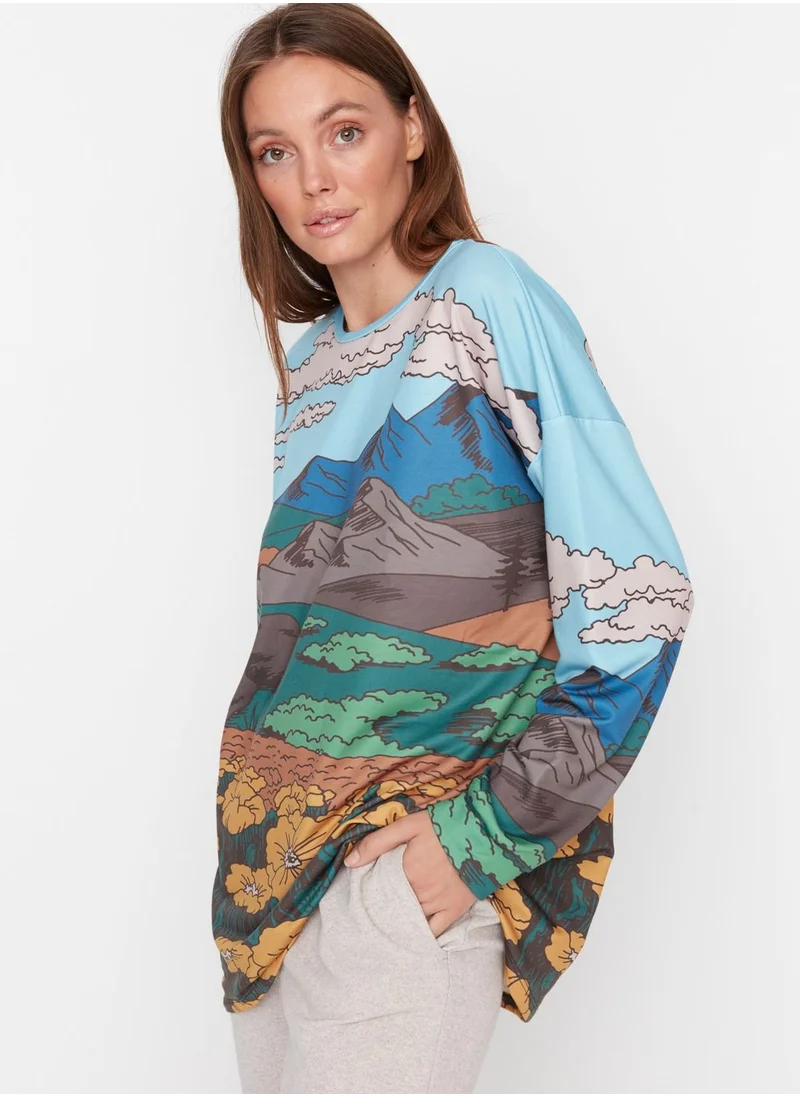 trendyol Printed Crew Neck Sweatshirt