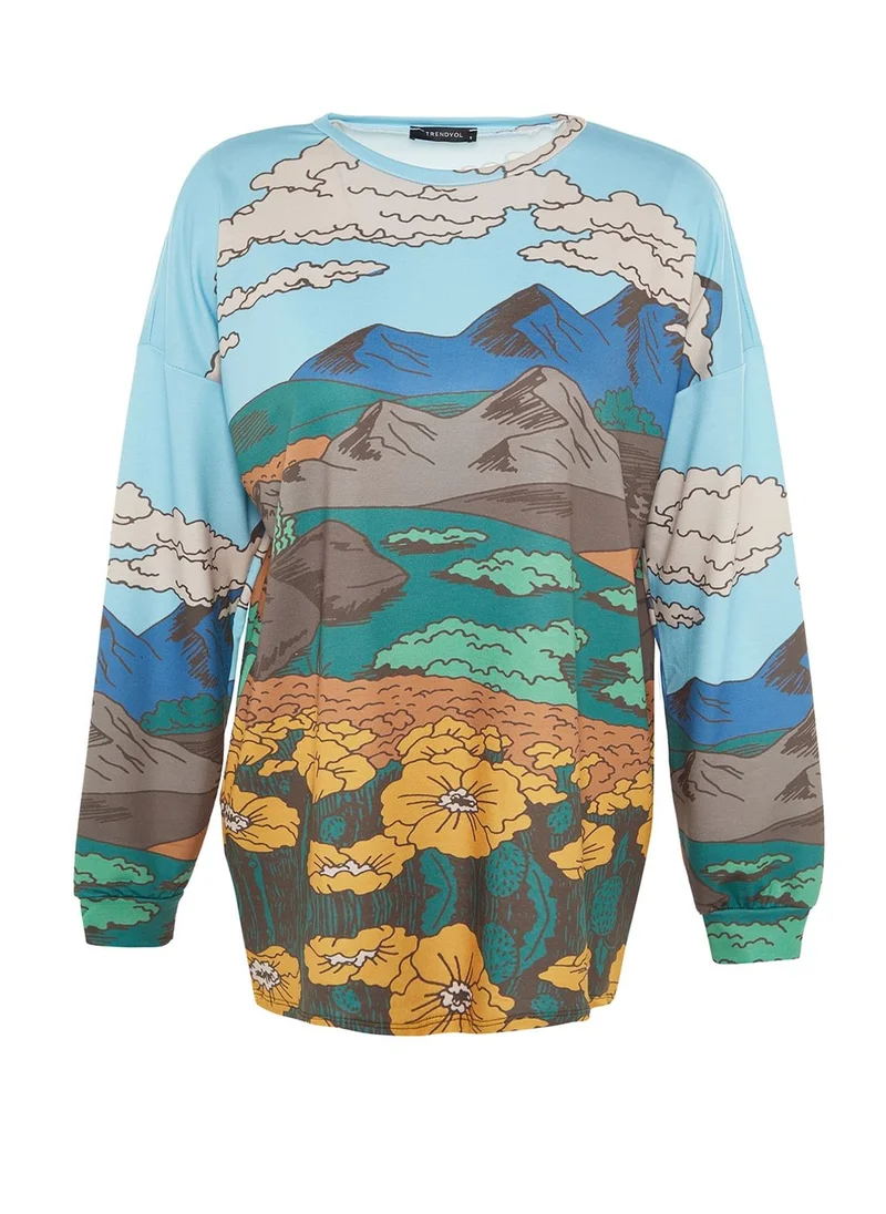trendyol Printed Crew Neck Sweatshirt