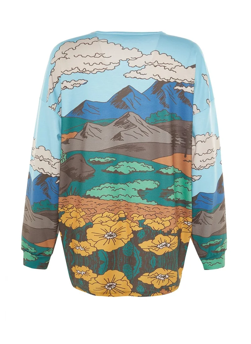 trendyol Printed Crew Neck Sweatshirt