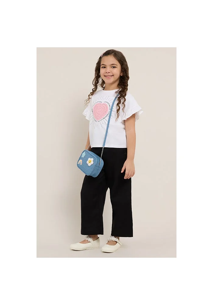 أر أند بي Solid Wide Leg Pants with Elastic Waist