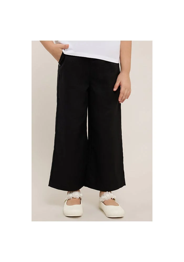 أر أند بي Solid Wide Leg Pants with Elastic Waist