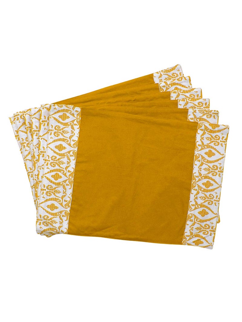Dekor World Cotton Printed Abstract Rectangle Table Cover with Place Mat - Yellow, 9 Piece - Image 3