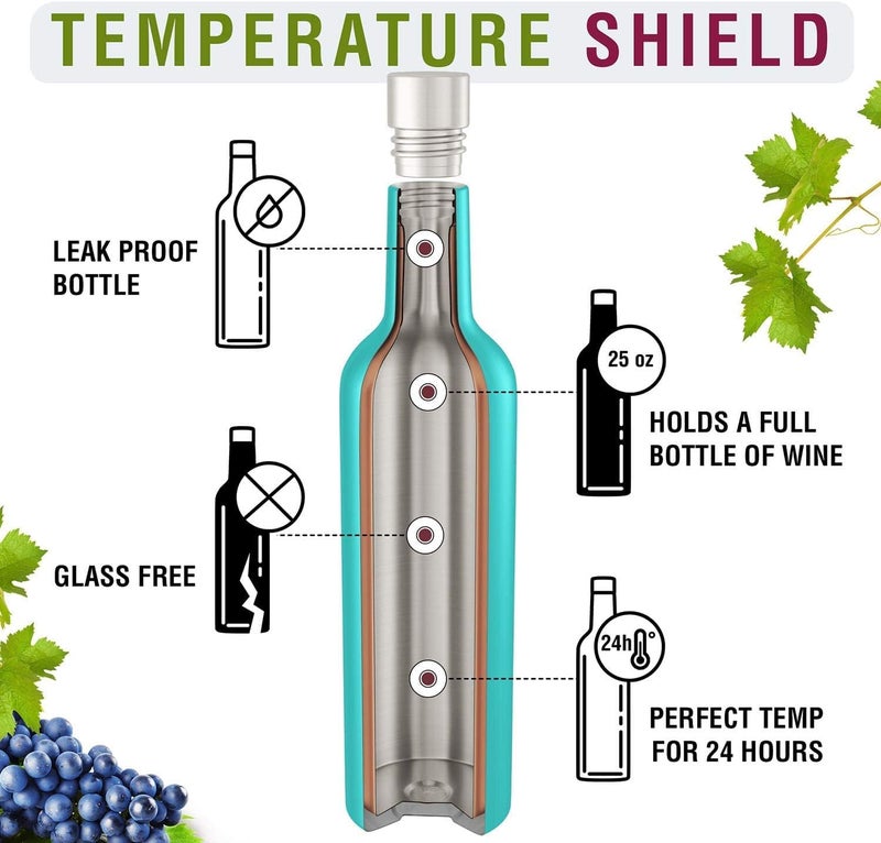 CHILLOUT LIFE 12 oz Stainless Steel Wine Tumblers 2 Pack & 1 Insulated Wine Bottle - Double Wall Vacuum Insulated Wine Glasses Cups with Lids and Straws Set Keeping Cold & Hot Gift Set - Rose Gold - Image 4