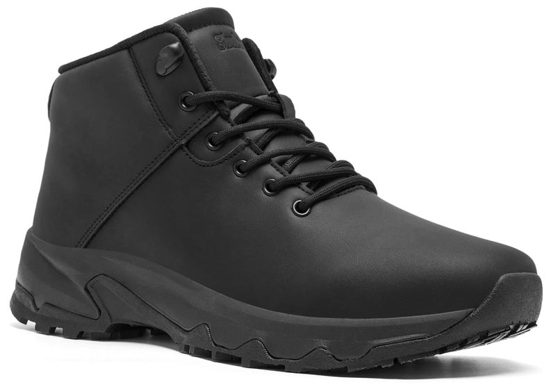 SHULOOK Non Slip Work Boots for Men Slip Resistant Shoes Waterproof Food Service Chef Kitchen Restaurant Working Boots Casual Leather Ankle Boot Outdoor Walking Booties Black Size 7.5 - Image 1