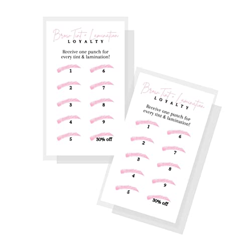 Lashicorn Brow Tint and Lamination Loyalty Punch Cards | 50 Pack | Minimalist Pink White Simple for Kit Henna Client Cards Eyebrow Kit Handout Business Card 2x3.5” Each - Image 1