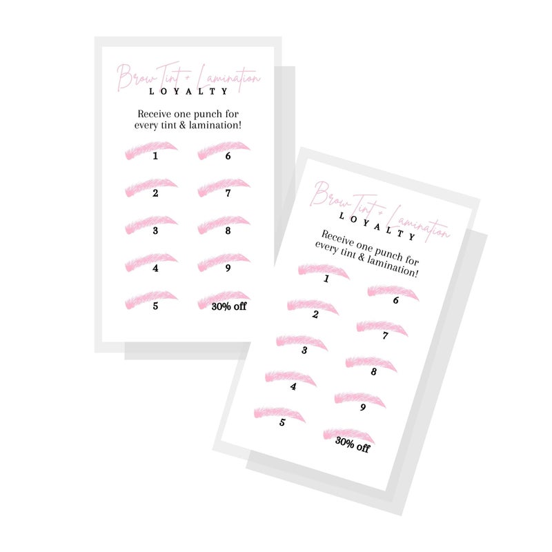 Lashicorn Brow Tint and Lamination Loyalty Punch Cards | 50 Pack | Minimalist Pink White Simple for Kit Henna Client Cards Eyebrow Kit Handout Business Card 2x3.5” Each - Image 4