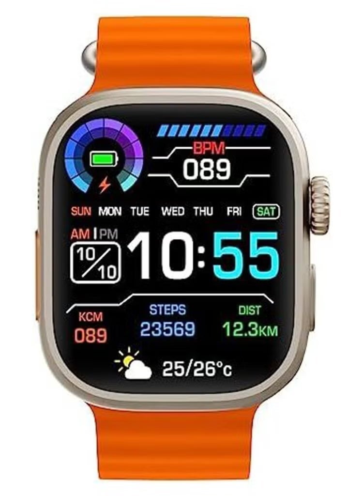 ConnectME SP8 Ultra Max Smartwatch 49mm AMOLED Display, Bluetooth 5.3, IP67 Waterproof – 3 Month Warranty from MediaTech - Gold Case With 2 Straps (Black & Orange) - Image 2