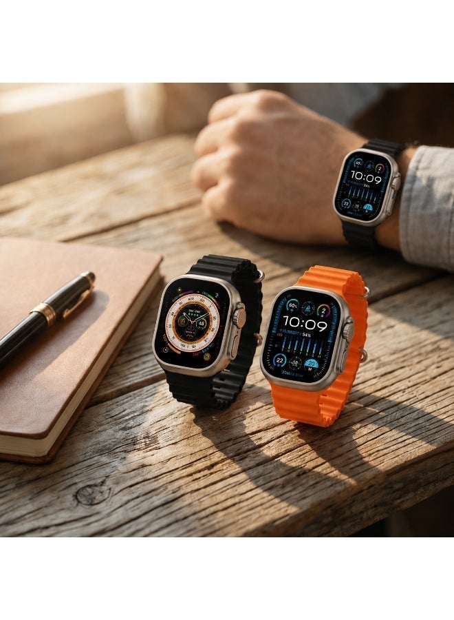ConnectME SP8 Ultra Max Smartwatch 49mm AMOLED Display, Bluetooth 5.3, IP67 Waterproof – 3 Month Warranty from MediaTech - Gold Case With 2 Straps (Black & Orange) - Image 5
