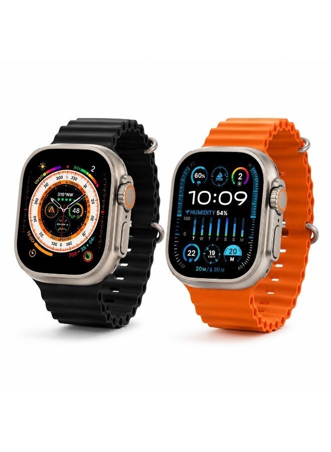 ConnectME SP8 Ultra Max Smartwatch 49mm AMOLED Display, Bluetooth 5.3, IP67 Waterproof – 3 Month Warranty from MediaTech - Gold Case With 2 Straps (Black & Orange) - Image 1