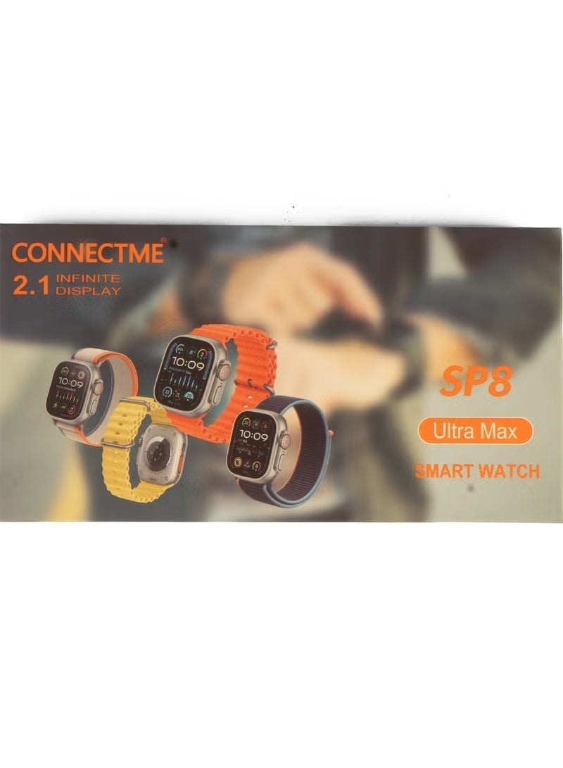ConnectME SP8 Ultra Max Smartwatch 49mm AMOLED Display, Bluetooth 5.3, IP67 Waterproof – 3 Month Warranty from MediaTech - Gold Case With 2 Straps (Black & Orange) - Image 3