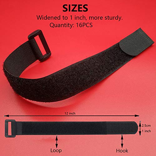 Tangser [16 Pack] Cable Straps 12 inch, Reusable Fastening Cable Ties Set, Adjustable Multipurpose Hook and Loop Securing Cinch Straps for Cord Management (1 inch Wide) by Tangser - Image 2