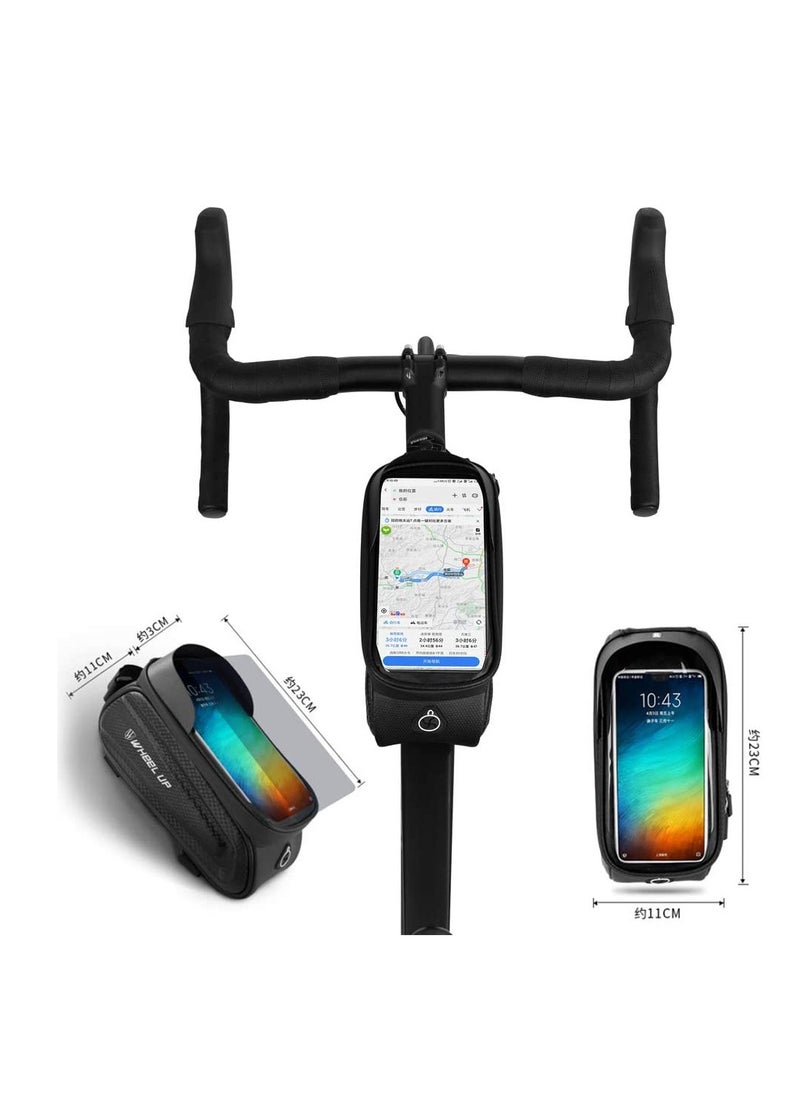 SYOSI Bike Frame Bag, Waterproof Bicycle Phone Mount Bag, Touch Screen Bicycle Bag with Sun Visor & Headphone Jack, Large Capacity Bike Bag with Reflective Strip Design for Below 7” Phone  - Image 2