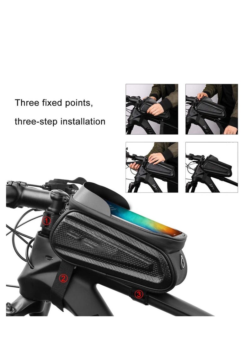 SYOSI Bike Frame Bag, Waterproof Bicycle Phone Mount Bag, Touch Screen Bicycle Bag with Sun Visor & Headphone Jack, Large Capacity Bike Bag with Reflective Strip Design for Below 7” Phone  - Image 5