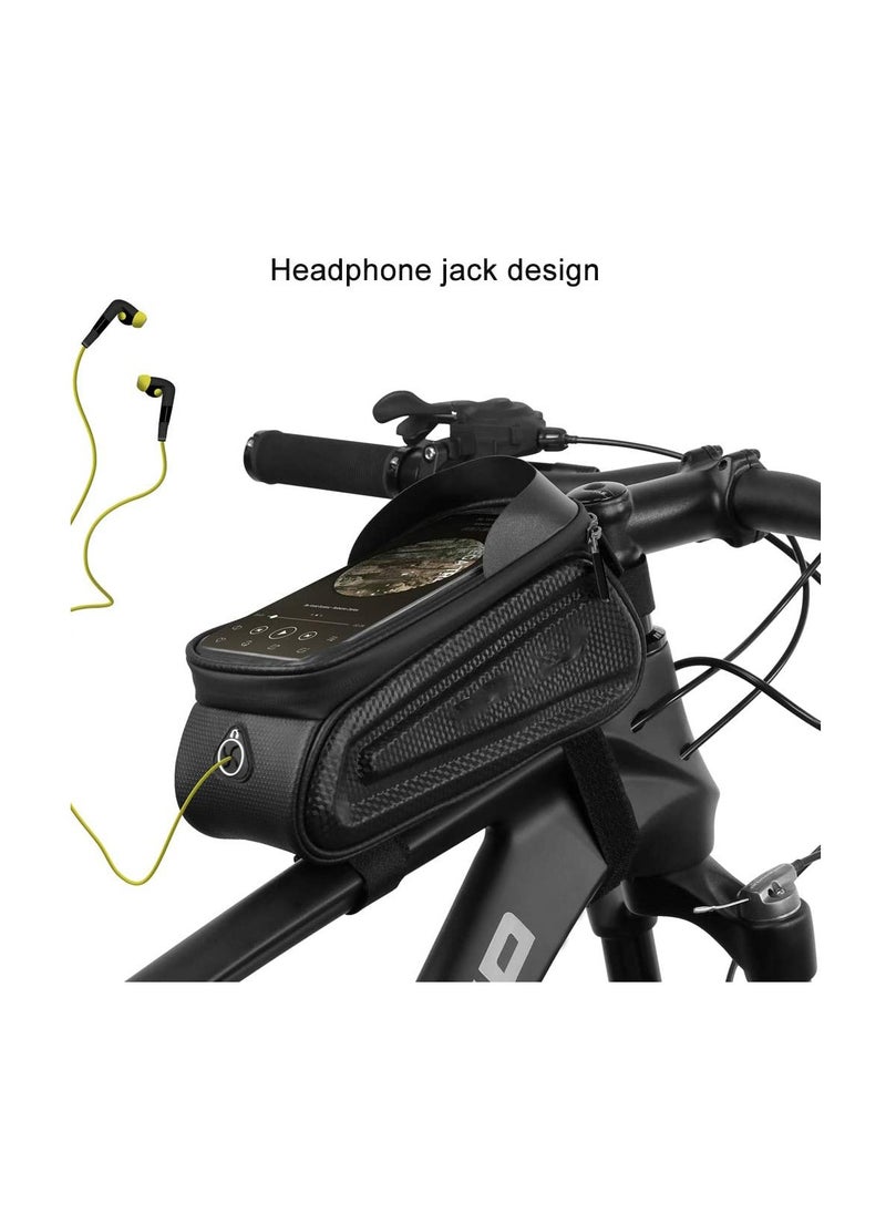 SYOSI Bike Frame Bag, Waterproof Bicycle Phone Mount Bag, Touch Screen Bicycle Bag with Sun Visor & Headphone Jack, Large Capacity Bike Bag with Reflective Strip Design for Below 7” Phone  - Image 3