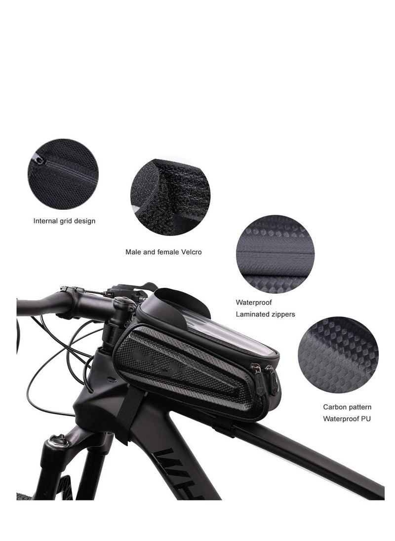 SYOSI Bike Frame Bag, Waterproof Bicycle Phone Mount Bag, Touch Screen Bicycle Bag with Sun Visor & Headphone Jack, Large Capacity Bike Bag with Reflective Strip Design for Below 7” Phone  - Image 4
