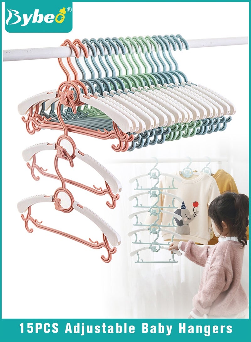 بيبو 15 قطعة معلقات خزانة حضانة الطفل، معلقات ملابس الرضع القابلة للتمدد للبنطلون والمعاطف، معلقات غير قابلة للانزلاق للأطفال، معلقات قابلة للتعديل بين 27-38.5 سم للفتيات والأولاد الرضع والأطفال الصغار. - Image 1
