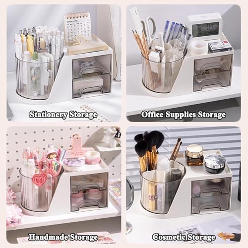 KREPS Makeup Brush Holder with Lid,360° Rotating Makeup Organizer, Nail Polish Perfume Lipstick Pen-Pencil Paint Brush Stationary Organizer, Multifunctional Dressing Table Storage (Off White) - Image 5