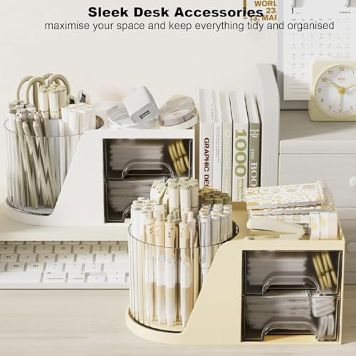KREPS Makeup Brush Holder with Lid,360° Rotating Makeup Organizer, Nail Polish Perfume Lipstick Pen-Pencil Paint Brush Stationary Organizer, Multifunctional Dressing Table Storage (Off White) - Image 3