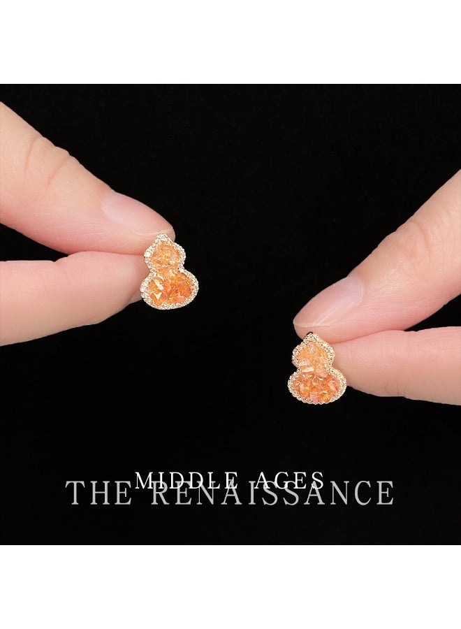 Vintage Gradient Orange Gourd-Shaped Stud Earrings | Zircon Crystal Vintage Earrings - Image 4