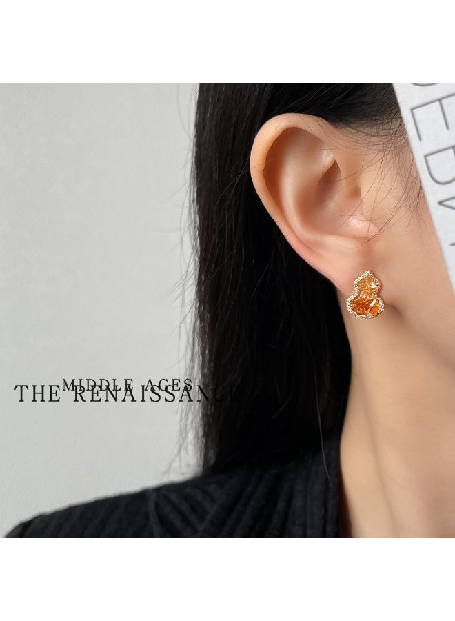 Vintage Gradient Orange Gourd-Shaped Stud Earrings | Zircon Crystal Vintage Earrings - Image 2