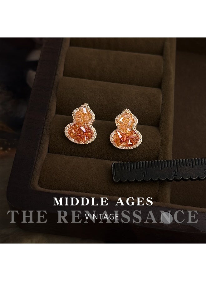 Vintage Gradient Orange Gourd-Shaped Stud Earrings | Zircon Crystal Vintage Earrings - Image 3