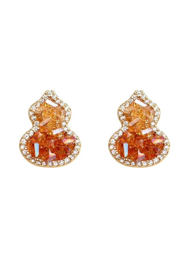 Vintage Gradient Orange Gourd-Shaped Stud Earrings | Zircon Crystal Vintage Earrings - Image 5
