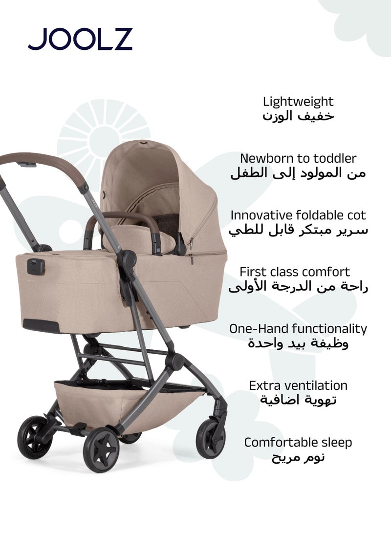 JOOLZ سرير أطفال مدمج وخفيف الوزن | قابل للطي والوقوف ذاتيًا | مناسب للمواليد الجدد | لون رملي بني | مرتبة قابلة للتنفس | حماية من الشمس UPF 50+ | مدمج للغاية | 90x42x15 سم | 3.9 كجم - Image 3