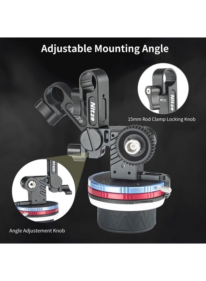 Nitze Mini Follow Focus Kit with 3 Reversible Drive Gears, 2 Marking Disks, Gear Ring Belt, 15mm Rod and 15mm Rod Clamp with NATO Rail, Support A/B Hard Stops and 360° Infinity Zoom - MF15C  - Image 5