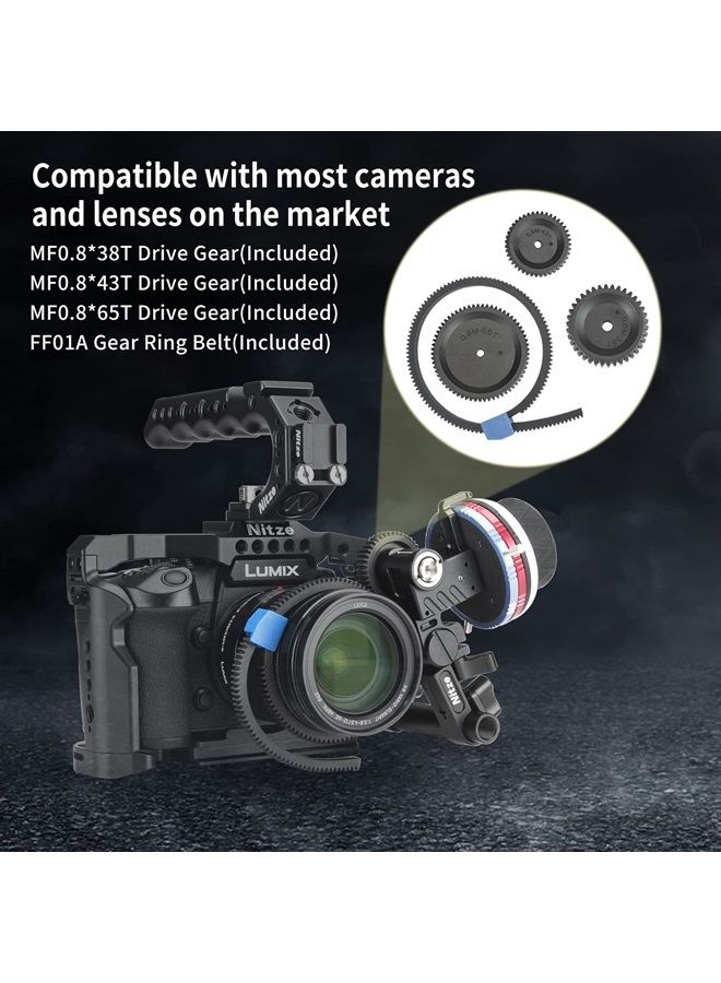 Nitze Mini Follow Focus Kit with 3 Reversible Drive Gears, 2 Marking Disks, Gear Ring Belt, 15mm Rod and 15mm Rod Clamp with NATO Rail, Support A/B Hard Stops and 360° Infinity Zoom - MF15C  - Image 4