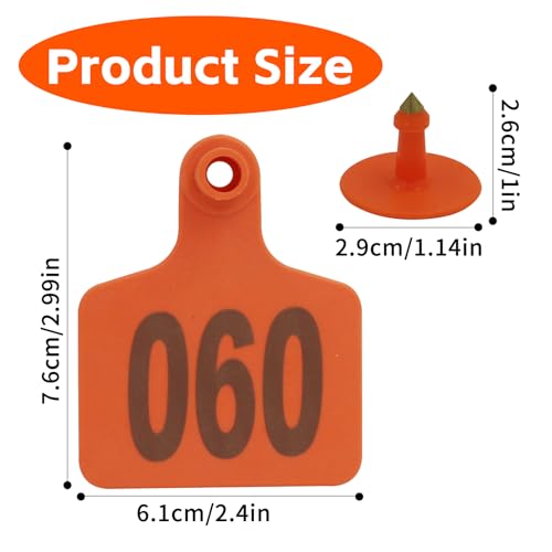 Abustle pig Cattle Ear Tags, Large Plastic Livestock Ear Tags for Sheep Cattle Calf Hog with Number 001-100/101-200/201-300, Animal Identification Ear Tag (Orange, 001-100) - Image 2