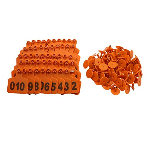 Abustle pig Cattle Ear Tags, Large Plastic Livestock Ear Tags for Sheep Cattle Calf Hog with Number 001-100/101-200/201-300, Animal Identification Ear Tag (Orange, 001-100) - Image 1