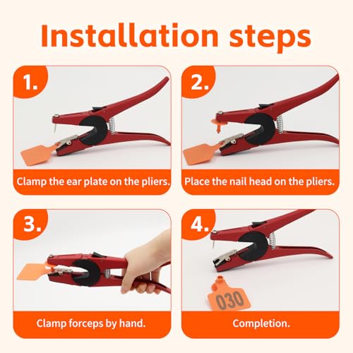 Abustle pig Cattle Ear Tags, Large Plastic Livestock Ear Tags for Sheep Cattle Calf Hog with Number 001-100/101-200/201-300, Animal Identification Ear Tag (Orange, 001-100) - Image 5