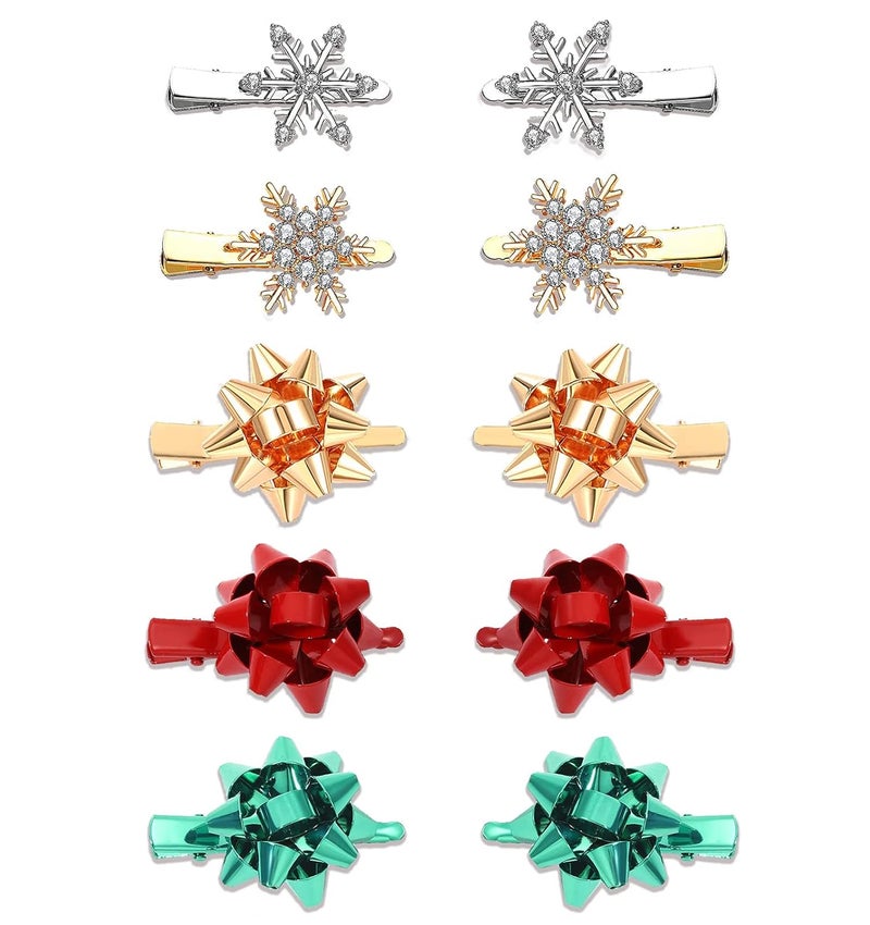 PHALIN Christmas Hair Clips for Women Xmas Snowflake Wreath Reindeer Bell Hairpins Rhinestone Holiday Hair Barrettes Festive Costume Hair Accessory Gifts 10PCS Xmas Hair Clip