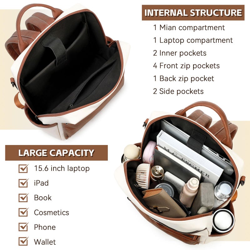 AGLOD Vegan Leather Laptop Backpack for Women 15.6 Inch Work Backpack Purse for Travel College - Image 3