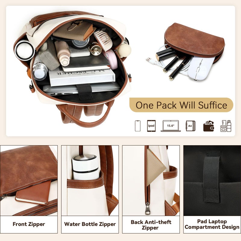 AGLOD Vegan Leather Laptop Backpack for Women 15.6 Inch Work Backpack Purse for Travel College - Image 5