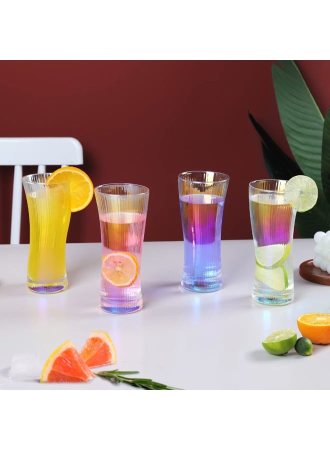 Joeyan Water Juice Cocktail Drinking Glasses Cups,Origami Style Glassware,Ripple Highball Glass,Modern Ribbed Glass Tumbler for Iced Tea Coffee Beverage Wine Beer,Hand Made,13.5 oz,Set of 4,Iridescent - Image 2