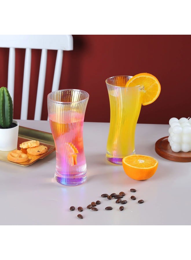 Joeyan Water Juice Cocktail Drinking Glasses Cups,Origami Style Glassware,Ripple Highball Glass,Modern Ribbed Glass Tumbler for Iced Tea Coffee Beverage Wine Beer,Hand Made,13.5 oz,Set of 4,Iridescent - Image 3