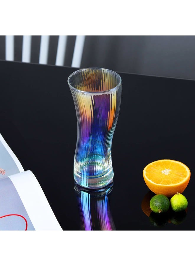 Joeyan Water Juice Cocktail Drinking Glasses Cups,Origami Style Glassware,Ripple Highball Glass,Modern Ribbed Glass Tumbler for Iced Tea Coffee Beverage Wine Beer,Hand Made,13.5 oz,Set of 4,Iridescent - Image 4