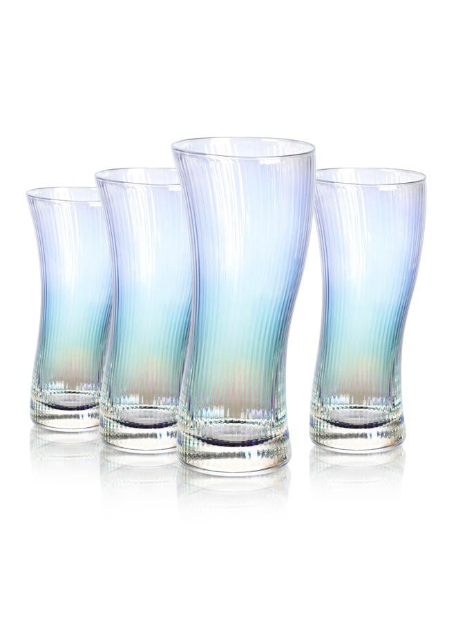 Joeyan Water Juice Cocktail Drinking Glasses Cups,Origami Style Glassware,Ripple Highball Glass,Modern Ribbed Glass Tumbler for Iced Tea Coffee Beverage Wine Beer,Hand Made,13.5 oz,Set of 4,Iridescent - Image 1