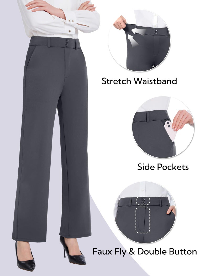 FireSwan Womens Wide Leg Dress Pants High Waist Stretch Slacks Work Pants with Pockets Business Casual Office Trousers Dark Grey - Image 5
