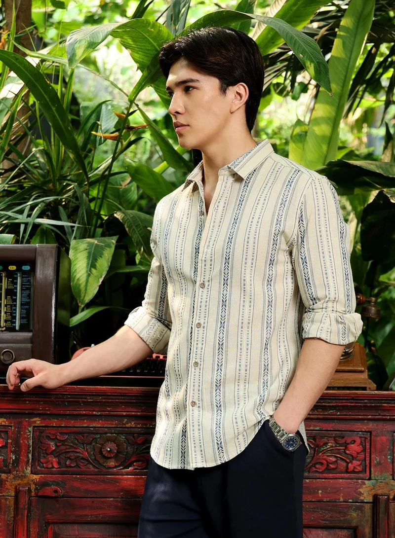 CAHOOT  Men's Beige Checkered Regular Shirt For Casual Wear | Collared Neck | Long Sleeve | Button Closure | Cotton Shirt Crafted With Comfort Fit For Everyday Wear for Men | Best Price UAE