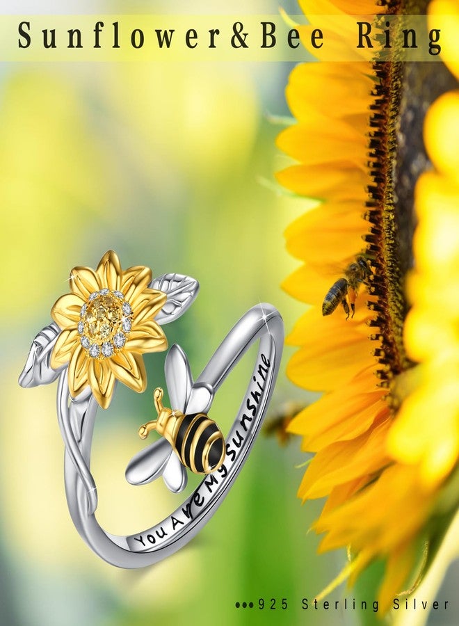 Cuoka Sunflower Ring,S925 Sterling Silver Believe Bea You Are My Sunshine Rings Flower Jewelry for Women - Image 4