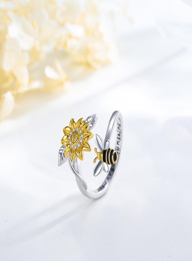 Cuoka Sunflower Ring,S925 Sterling Silver Believe Bea You Are My Sunshine Rings Flower Jewelry for Women - Image 3