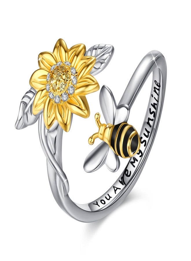 Cuoka Sunflower Ring,S925 Sterling Silver Believe Bea You Are My Sunshine Rings Flower Jewelry for Women - Image 1
