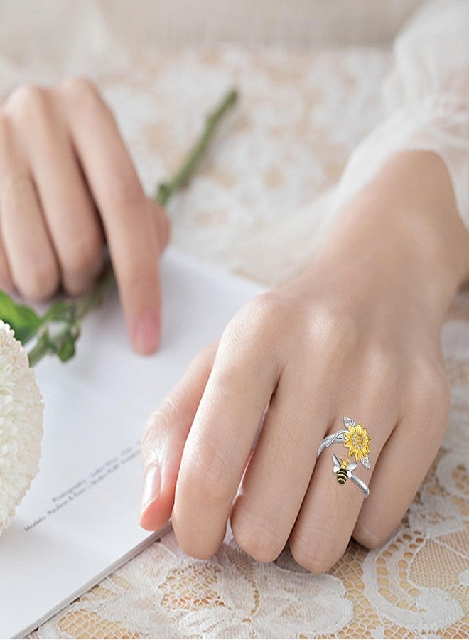 Cuoka Sunflower Ring,S925 Sterling Silver Believe Bea You Are My Sunshine Rings Flower Jewelry for Women - Image 5